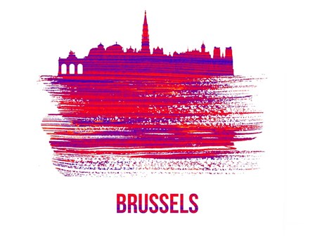 Brussels Skyline Brush Stroke Red by Naxart art print