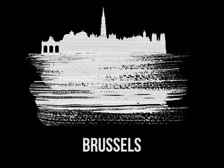 Brussels Skyline Brush Stroke White by Naxart art print