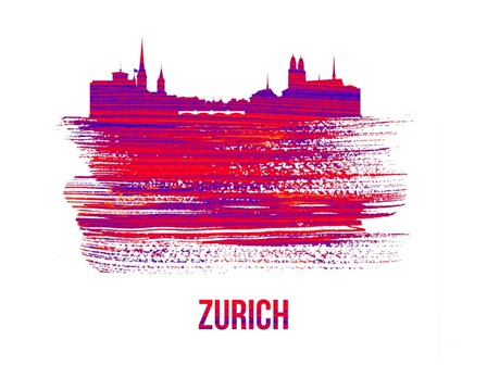 Zurich Skyline Brush Stroke Red by Naxart art print