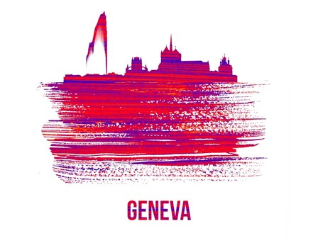 Geneva Skyline Brush Stroke Red by Naxart art print