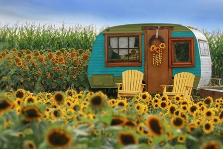 Vintage Camper and Sunflowers 2 by Carrie Ann Grippo-Pike art print