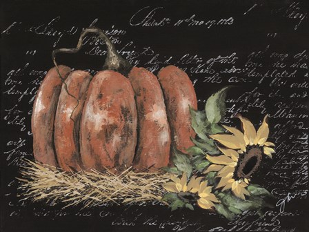 Scripty Sunflower with Pumpkin by Julie Norkus art print