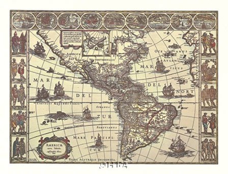 Map of North and South America by Willem Jan Blaeuw art print