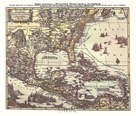Map of South Eastern America by Willem Jan Blaeuw art print