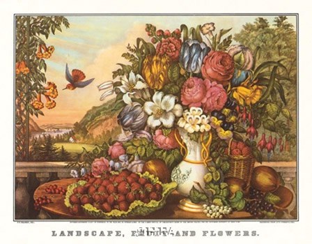 Landscape, Fruit and Flowers by Currier and Ives art print
