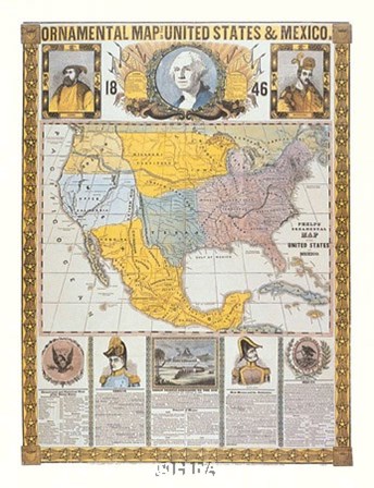 Ornamental Map/United States and Mexico by Humphrey Phelps art print