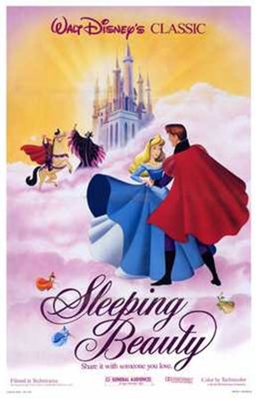 Sleeping Beauty Dancing on Clouds with Prince Charming art print
