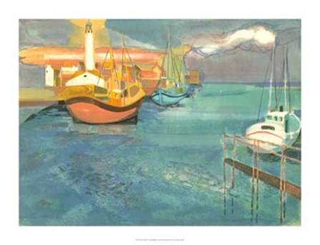 Boats in Harbor I by George Lambert art print