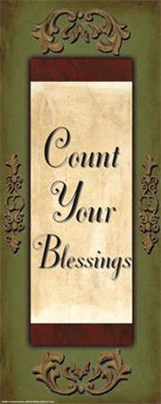 Words to Live By, Sage/GoldCount your Blessings by Debbie DeWitt art print
