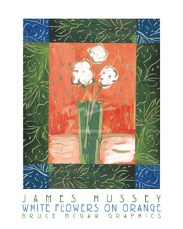 White Flowers on Orange by James Hussey art print