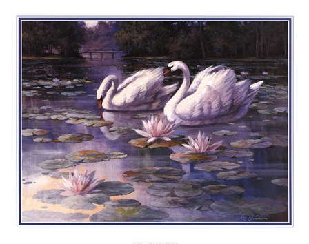 Swans and Bridge by T.C. Chiu art print