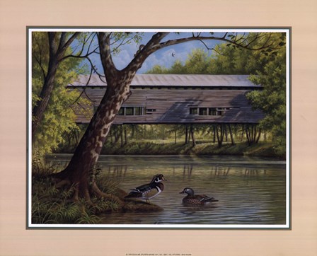 Covered Bridge With Ducks by Ron Jenkins art print