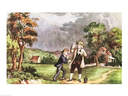 Franklin&#39;s experiment in electricity art print