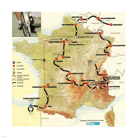 Tour de France 1992 map art print