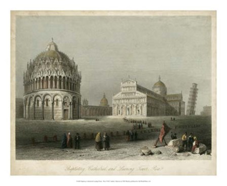 Baptistry, Cathedral &amp;Leaning Tower by W. H. Bartlett art print