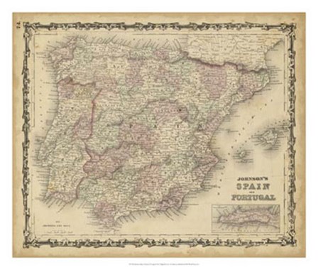 Johnson&#39;s Map of Spain &amp; Portugal by Scott Johnson art print
