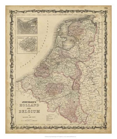 Johnson&#39;s Map of Holland &amp; Belgium by Scott Johnson art print