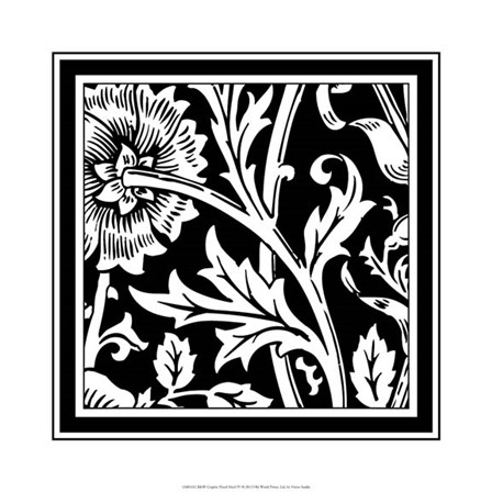 B&amp;W Graphic Floral Motif IV by Vision Studio art print