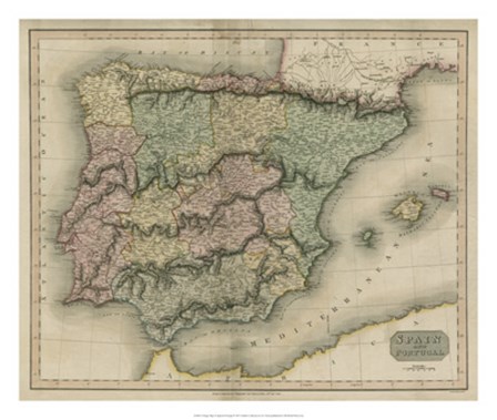 Vintage Map of Spain &amp; Portugal by S.I.Neele art print