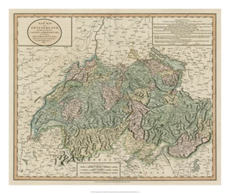 Vintage Map of Switzerland by John Cary art print