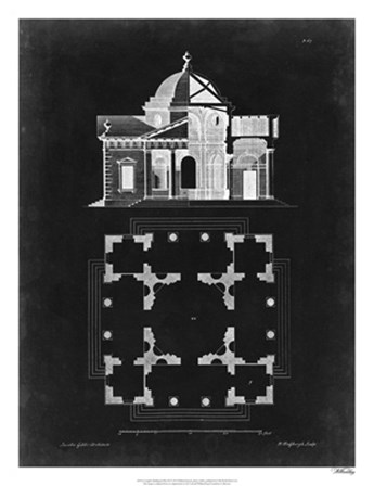 Graphic Building &amp; Plan III by James Gibbs art print