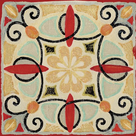 Bohemian Rooster Tile Square II by Daphne Brissonnet art print