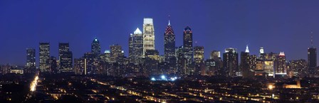 Buildings lit up at night in a city, Comcast Center, Center City, Philadelphia, Philadelphia County, Pennsylvania, USA by Panoramic Images art print