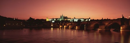 Bridge with a church and castle, Charles Bridge, St. Vitus Cathedral, Hradcany Castle, Prague, Czech Republic by Panoramic Images art print