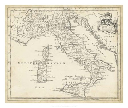 Map of Italy by T Jeffreys art print