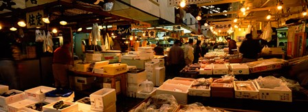 People buying fish in a fish market, Tsukiji Fish Market, Tsukiji, Tokyo Prefecture, Kanto Region, Japan by Panoramic Images art print