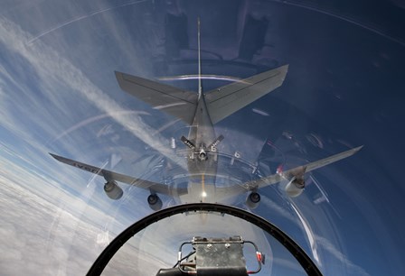 F-16 Flies in the Pre-contact Position Behind a KC-135R Stratotanker by HIGH-G Productions/Stocktrek Images art print