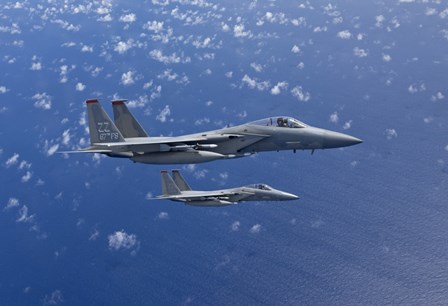 Two F-15 Eagles over the Pacific Ocean by HIGH-G Productions/Stocktrek Images art print