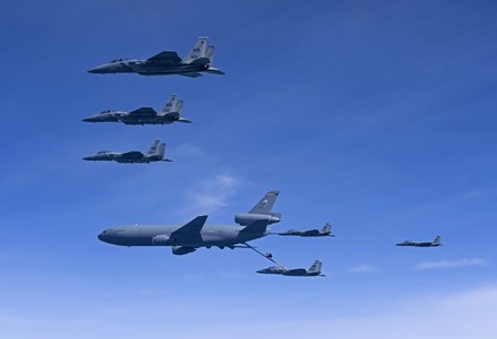 Six F-15 Eagles Refuel from a KC-10 Extender by HIGH-G Productions/Stocktrek Images art print