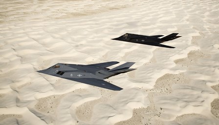 Two F-117 Nighthawk Stealth Fighters over White Sands National Monument by HIGH-G Productions/Stocktrek Images art print