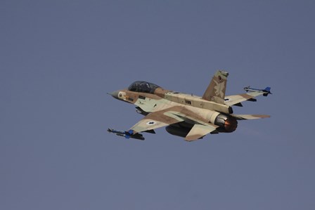 An F-16D Barak of the Israeli Air Force flying over Israel by Ofer Zidon/Stocktrek Images art print