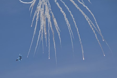 Ukrainian Air Force Su-27 Flanker Releasing Countermeasures by Timm Ziegenthaler/Stocktrek Images art print