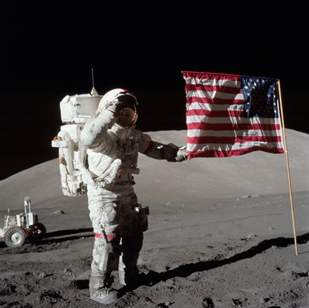 Apollo 17 Astronaut Salutes the United States Flag on the Lunar Surface by Stocktrek Images art print