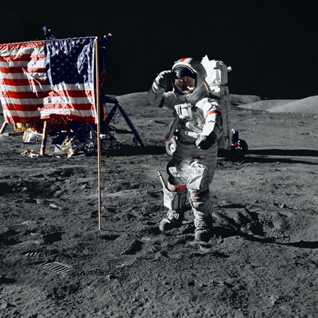 Apollo 17 Astronaut Salutes the United States Flag on the Lunar Surface by Stocktrek Images art print