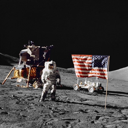 Apollo 17 Astronaut Stands Near the United States Flag on the Lunar Surface by Stocktrek Images art print