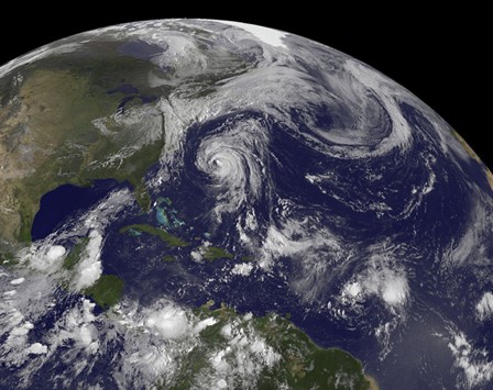 Tropical Cyclones Katia, Lee, Maria and Nate in the Atlantic Ocean by Stocktrek Images art print