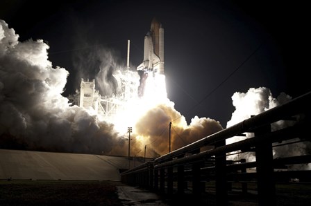 Space Shuttle Endeavour lifts off into the Night Sky from Kennedy Space Center by Stocktrek Images art print