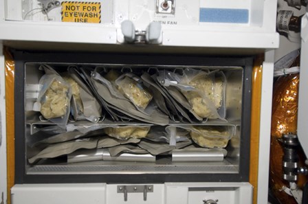 Bags of Food Stored Inside the Galley on Space Shuttle Endeavour by Stocktrek Images art print