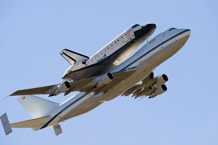 Space Shuttle Endeavour Mounted on a  Modified Boeing 747 Shuttle Carrier Aircraft by Stocktrek Images art print