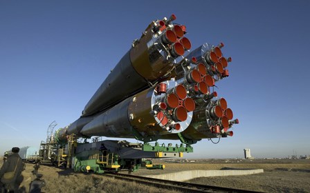 The Soyuz Rocket is Rolled out to the Launch Pad at the Baikonur Cosmodrome in Kazakhstan by Stocktrek Images art print