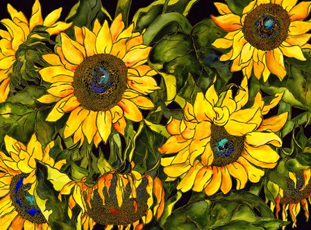 Sunflowers On a Field of Green by Kate Larsson art print