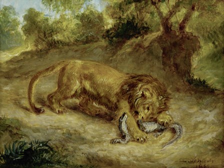 Lion and Cayman, 1855 by Eugene Delacroix art print