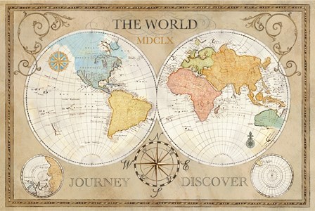Old World Journey Map Cream by Cynthia Coulter art print