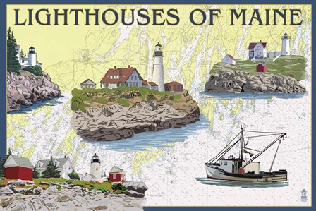 Lighthouses Of Maine by Lantern Press art print