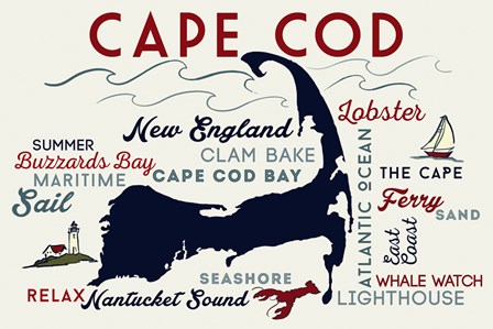 Cape Cod New England Text by Lantern Press art print