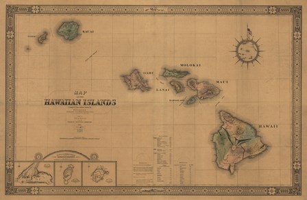 Hawaiian Islands Map by Lantern Press art print